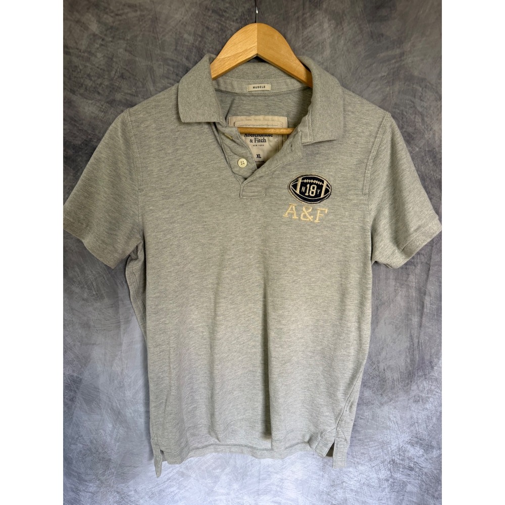Abercrombie & Fitch Mens XL Muscle Fit Polo Shirt Gray Football Patch  Cotton